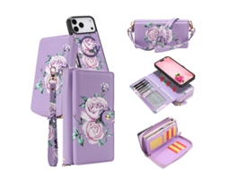 Capa Para Iphone 17 Pro Max Carteira Crossbody Slot Cartão Roxo Czhhmart