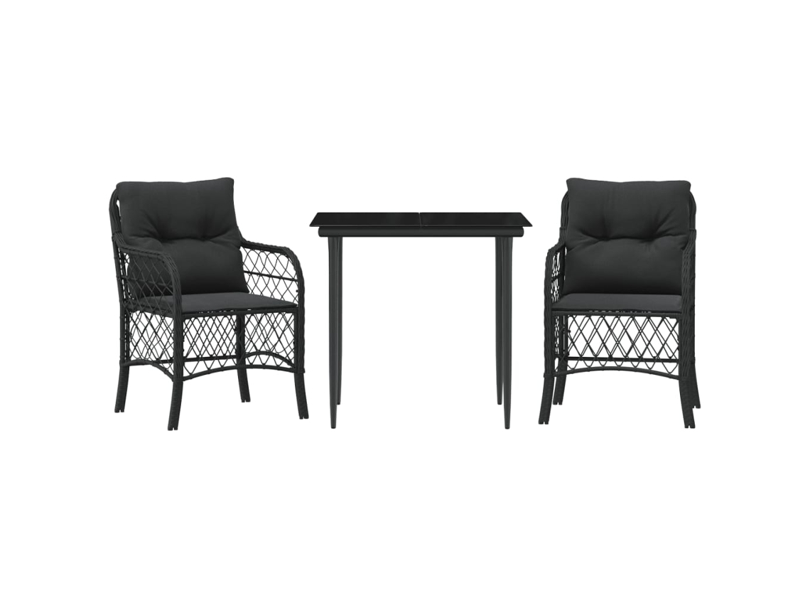 Conjunto de 3 Peças de Bistrô com Almofadões Vime Pe Preto MAISON EXCLUSIVE