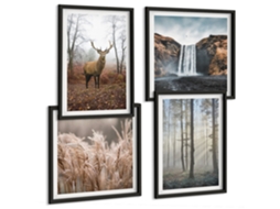 Composição De Quadros Montanhas Verdes, Rio, Rochas Moldura Preta Imagens Para Um Quarto Infantil Espelharte (conjunto De 4 Imagens)