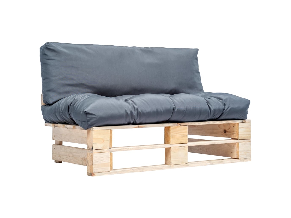 Sofá De Paletes Para Jardim Com Almofadões Cinzentos Pinho Dkd Home Decor