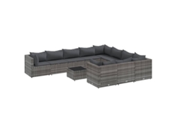 11 Pcs Conjunto Sofás de Jardim C/ Almofadões Vime Pe Cinzento MAISON EXCLUSIVE