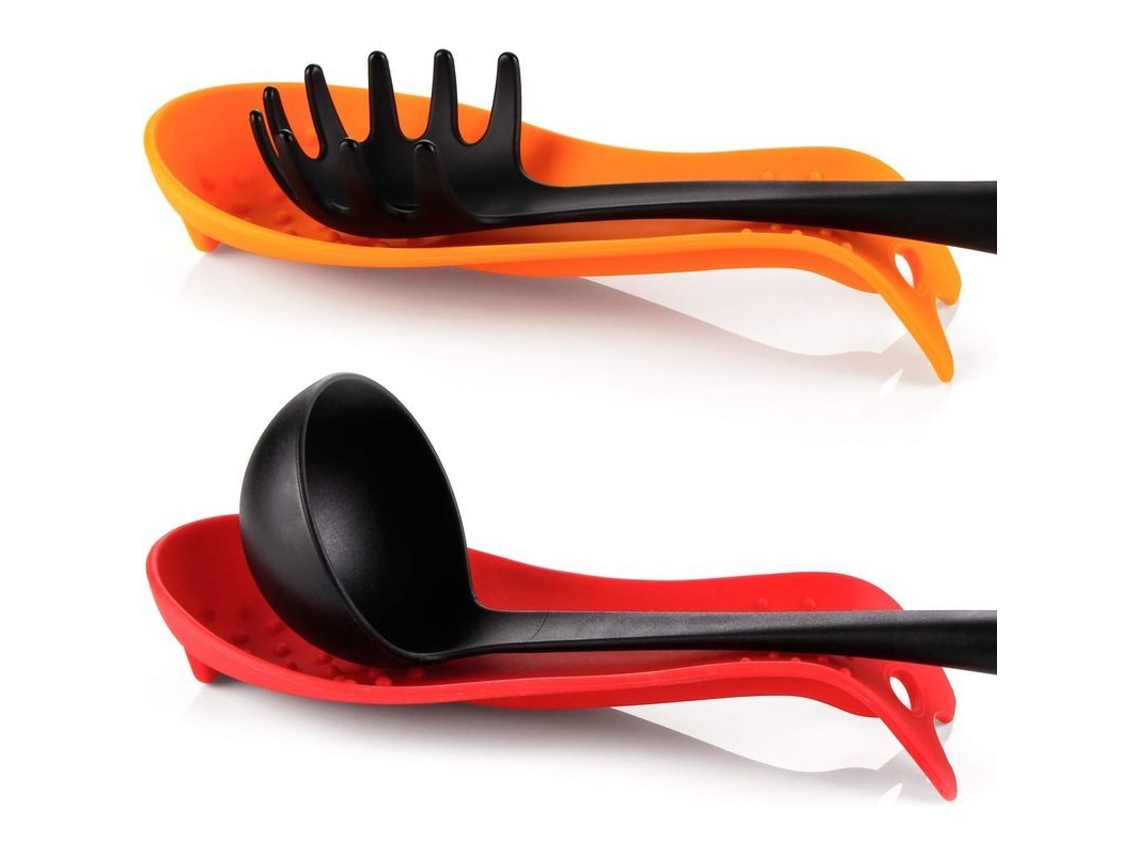 Portavasos De Silicona Para Cocina, Reposacucharas Con Mango Hundido Y Agujero Para Colgar, Color Rojo Y Naranja