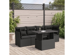Vidaxl 5 Pcs Conjunto Sofás De Jardim Com Almofadões Vime Pe Preto