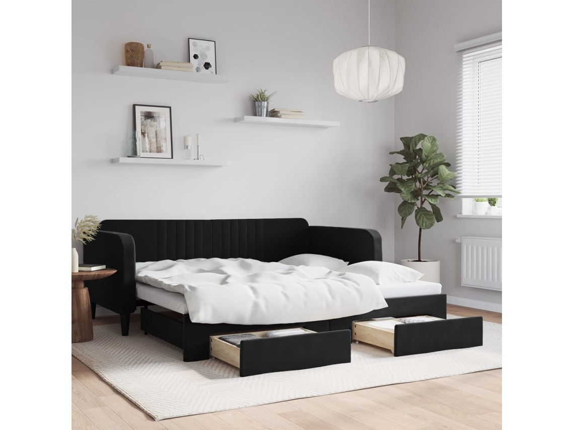 Vidaxl Sofá-cama Com Gavetão E Gavetas 90x190 Cm Veludo Preto