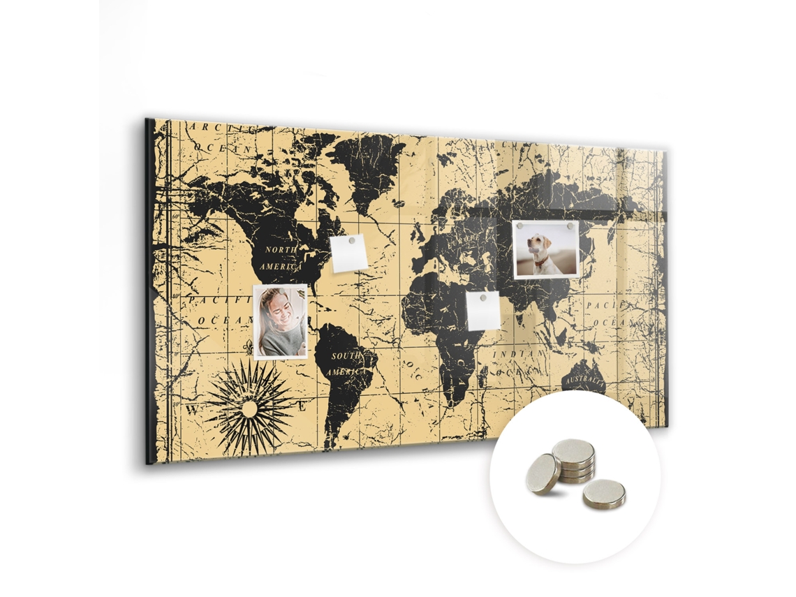 Quadro De Vidro Magnético Mapa Mundi Vintage Para A Cozinha Espelharte (120x60 Cm)