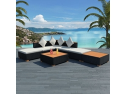 Conjunto Lounge Jardim 7 Peças C/ Almofadões Vime Pe Preto Dkd Home Decor