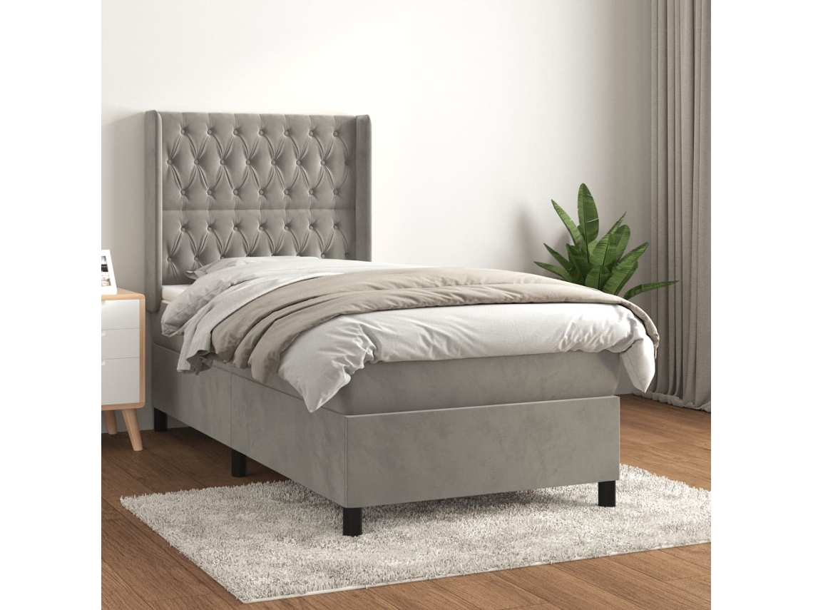 Vidaxl Cama Com Molas/colchão 100x200 Cm Veludo Cinza-claro