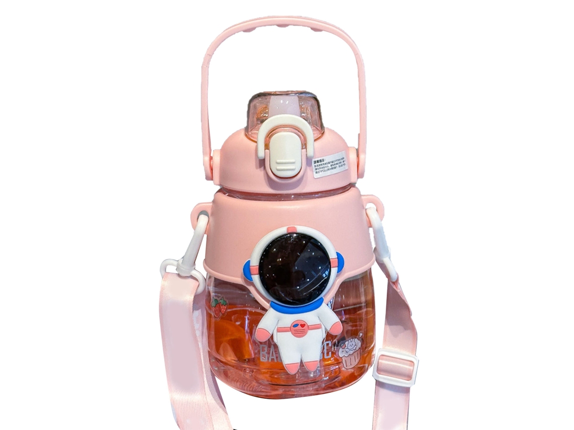 Garrafa de Água Infantil 1200ml Rosa com Canudo