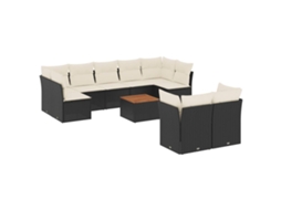 Conjunto de 10 Sofás de Jardim com Almofadões Vime Pe Preto MAISON EXCLUSIVE