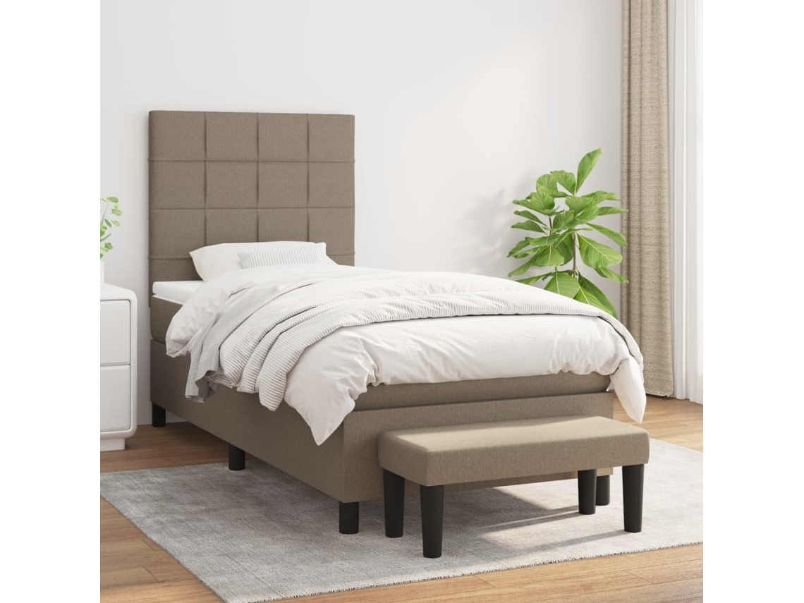 Cama Com Molas/colchão 100x200 Cm Tecido Cinza-acastanhado