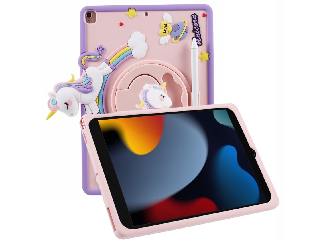 Capa Para Ipad 10.2 8 Geração 2020 Unicórnio Com Suporte Rosa