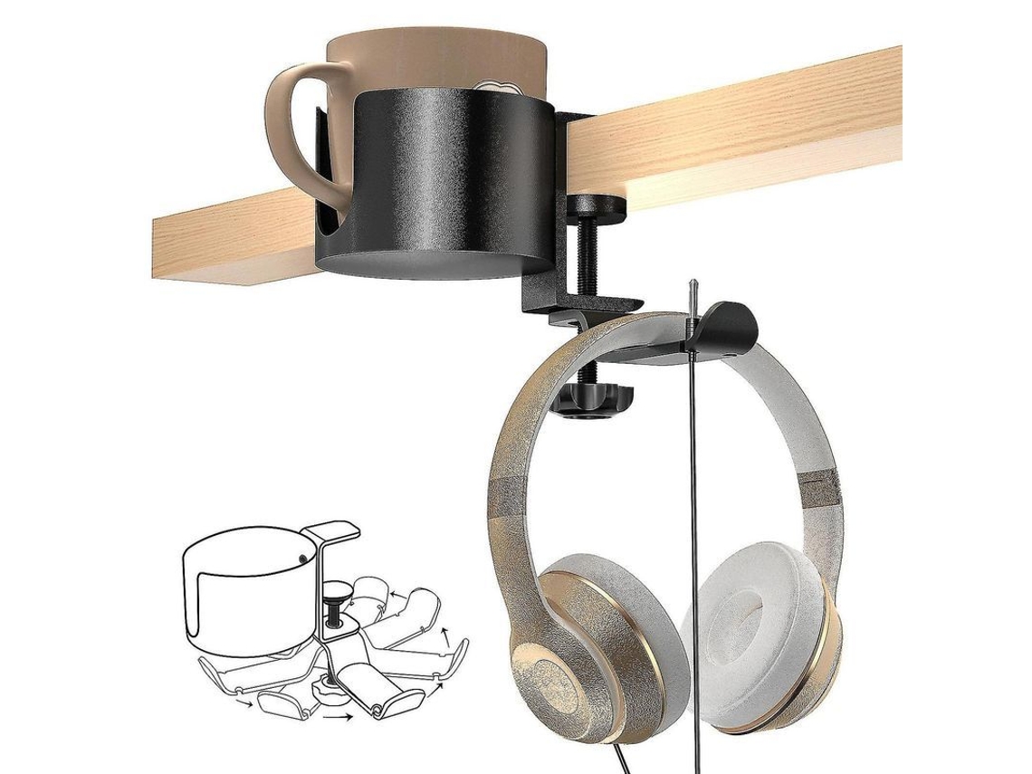 Suporte para copo com apoio para fone de ouvido, anti derramamento, para mesa de jogo com S/MARCA