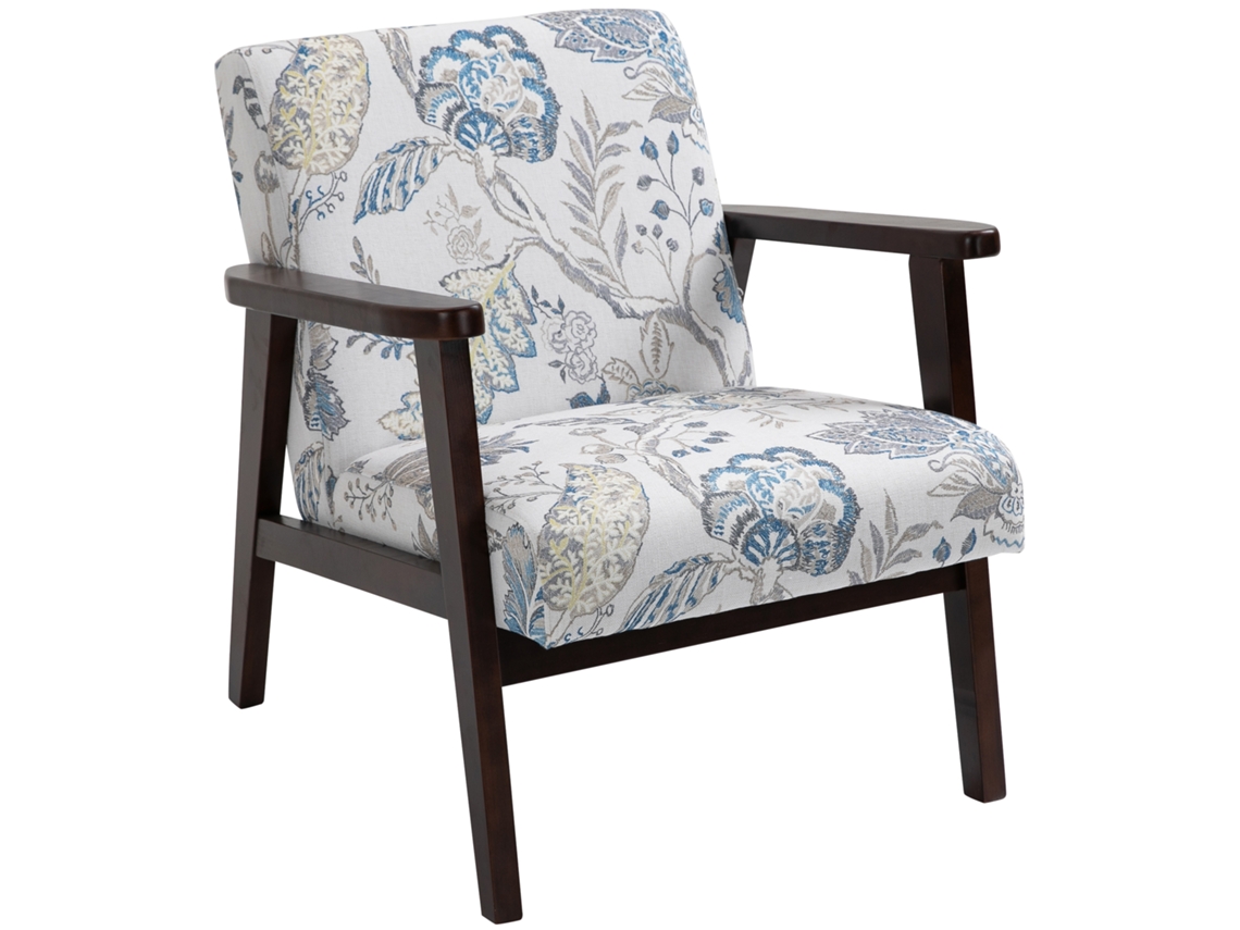 Poltrona Acolchoada com Braços de Madeira e Tecido Respirável com Estampa Floral 68.5x78.5x75 cm S/MARCA