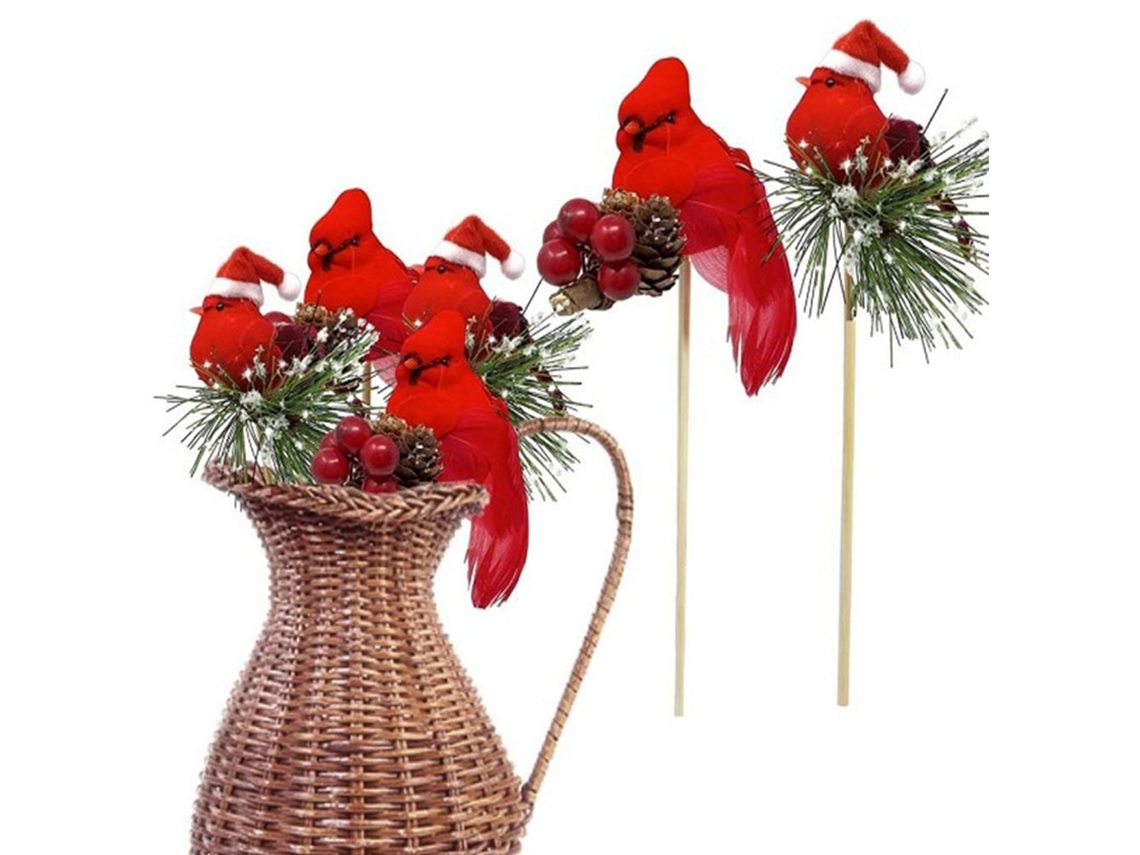 Bonés de Natal Vermelhos Pássaros Artificiais LAXISCREED