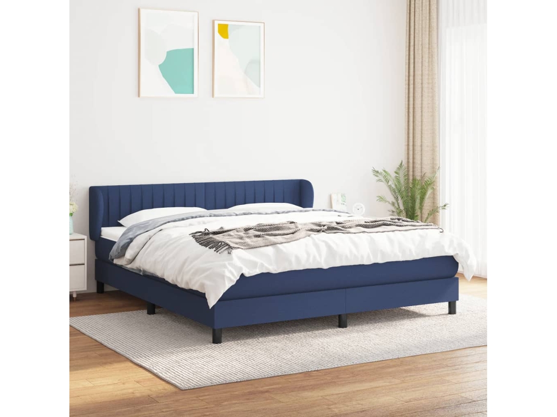 Vidaxl Cama Com Molas/colchão 160x200 Cm Tecido Azul
