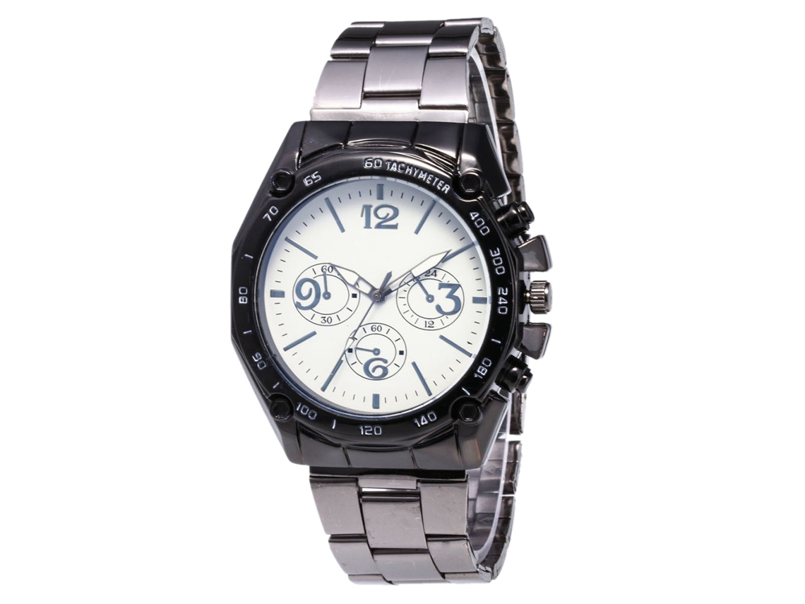 Reloj De Cuarzo Con Correa De Acero Moda Dial Redondo Para Pareja Negro Blanco