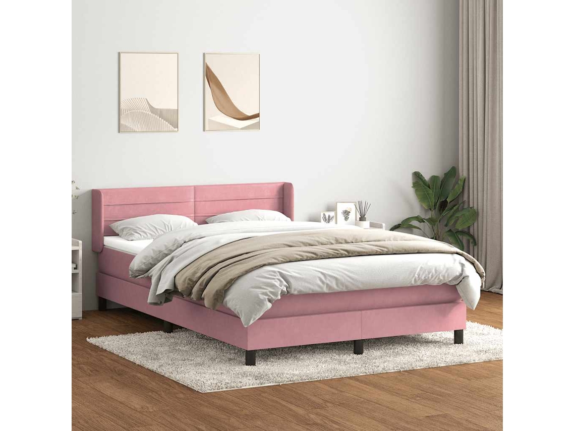 Vidaxl Cama Com Molas/colchão 140x220 Cm Veludo Rosa