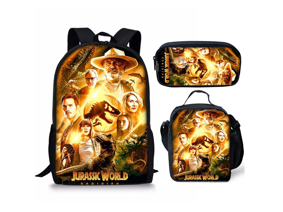 Mochila Escolar, Estampa De Dinossauro Com Estojo E Lancheira Para Estudantes