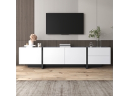 Móvel para TV KOMHTOM branco brilhante e preto, 190x35x45 cm, 3 portas com prateleiras, 2 gavetas, bloco de cores
