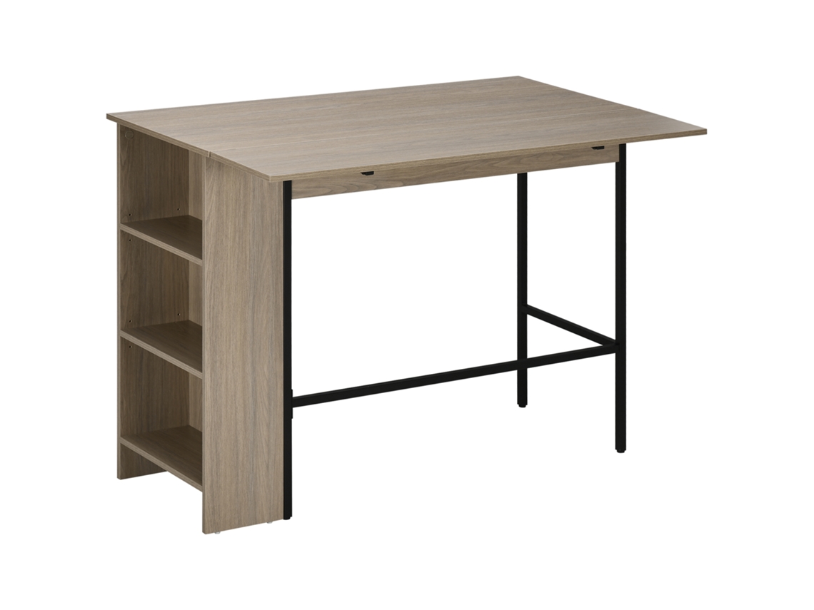 Mesa de Bar com Ilha BTFORUS, bandeja lateral dobrável, 3 prateleiras, 120x76x91cm, cinza claro