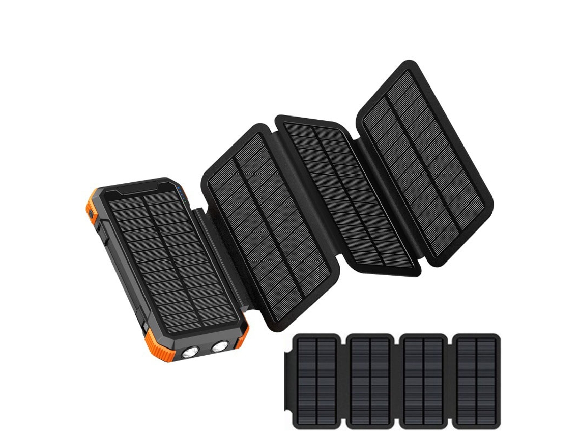 Powerbank Solar Portátil 20000mah Szsmart Cq0 3in1 Painéis Solares Removíveis Impermeável, Sem Fio, Led + Painel Solar 4em1 Removível Extra - Laranja