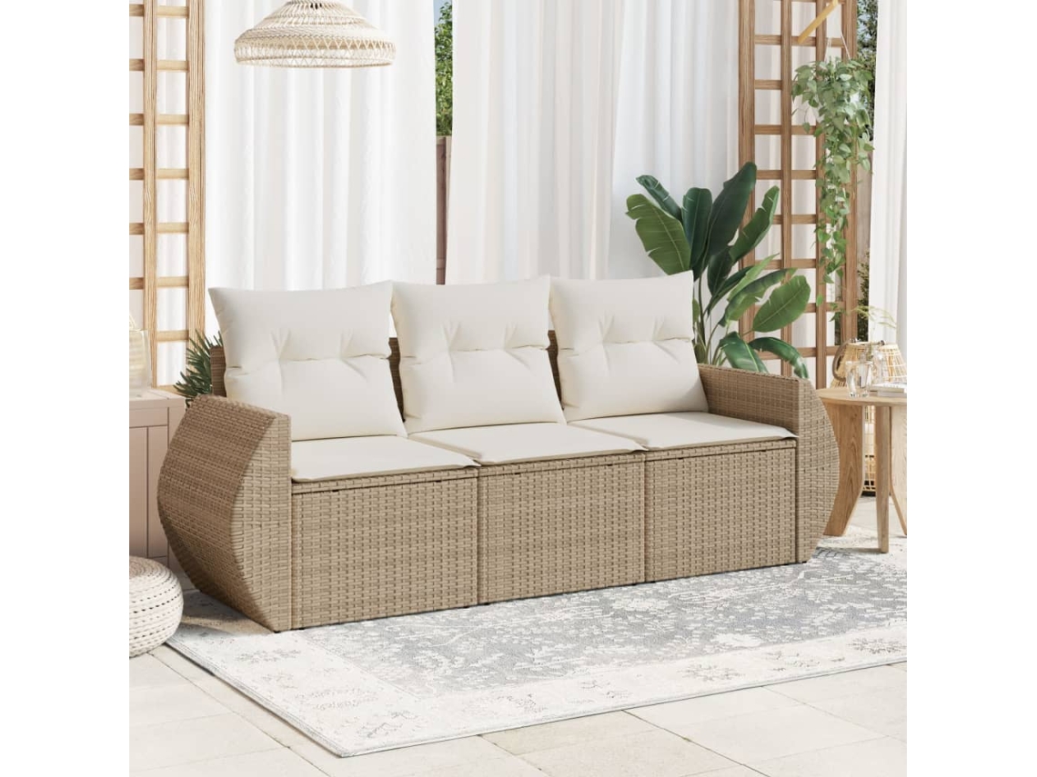 Conjunto de sofá de jardim de 3 peças com almofadas de veludo bege Lovely Home