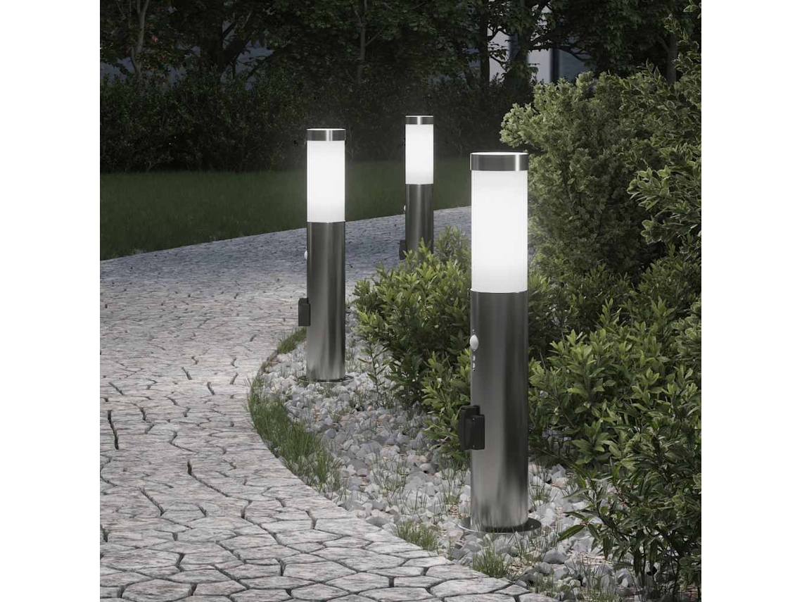 Vidaxl Luminárias De Balizador Com Sensor E Tomada, 3 Peças, 50 Cm, Aço Inoxidável, Ip44