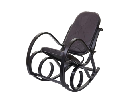 Cadeira de Balanço Rocking Chair Aspeto Retro em Madeira Maciça Cor de Nogal e Couro Patchwork Castanho Fab04021 MOBIKASA