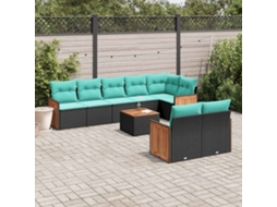 Vidaxl Conjunto De Sofá De Jardim De 9 Peças Com Almofadas Em Rattan Sintético Preto