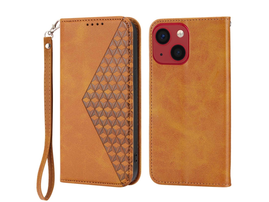 Capa Textura Gémeo Pega Para Iphone 14 Plus Pele Sintética Magnética Amarelo