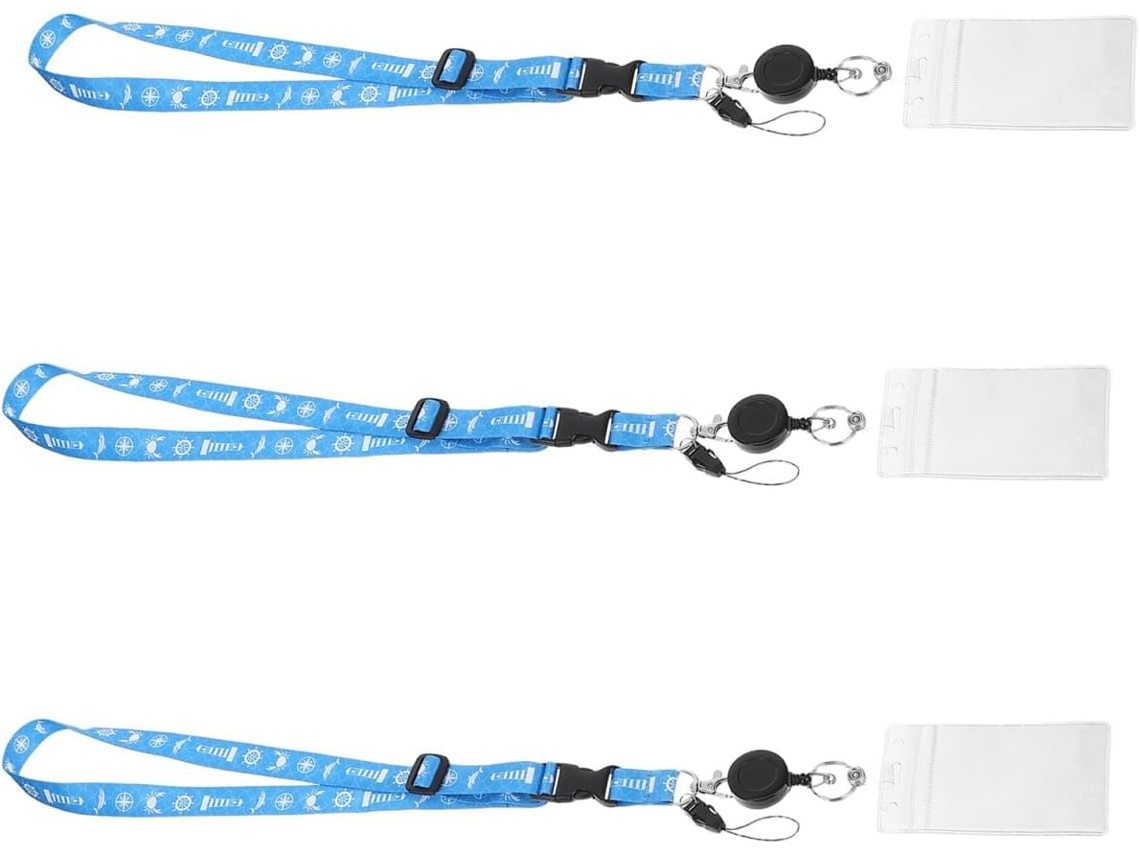 Porta Crachá Ciieeo Em Pvc Com Cordão Removível E Bolso Cartão, Conjunto De 3 Unidades, Azul, Material De Poliéster