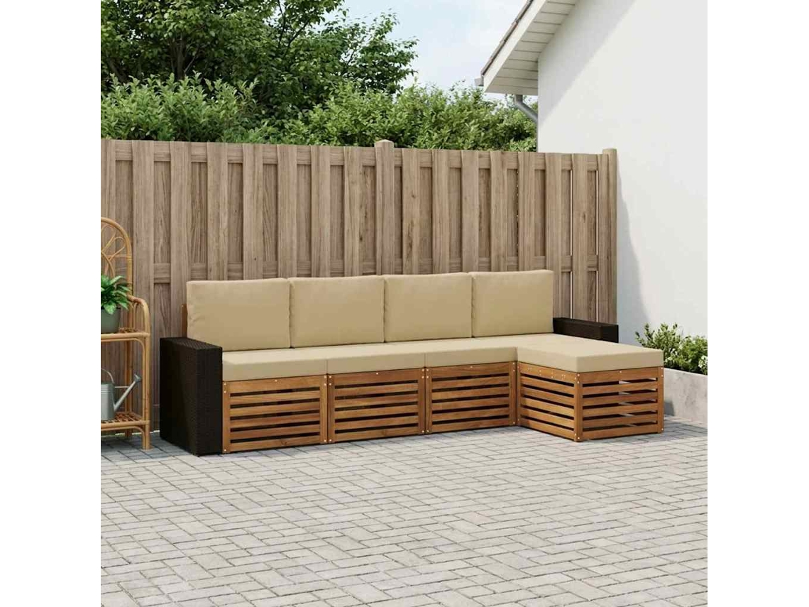 Vidaxl Conjunto De Sofás Para Exterior 5 Pcs Natural E Bege