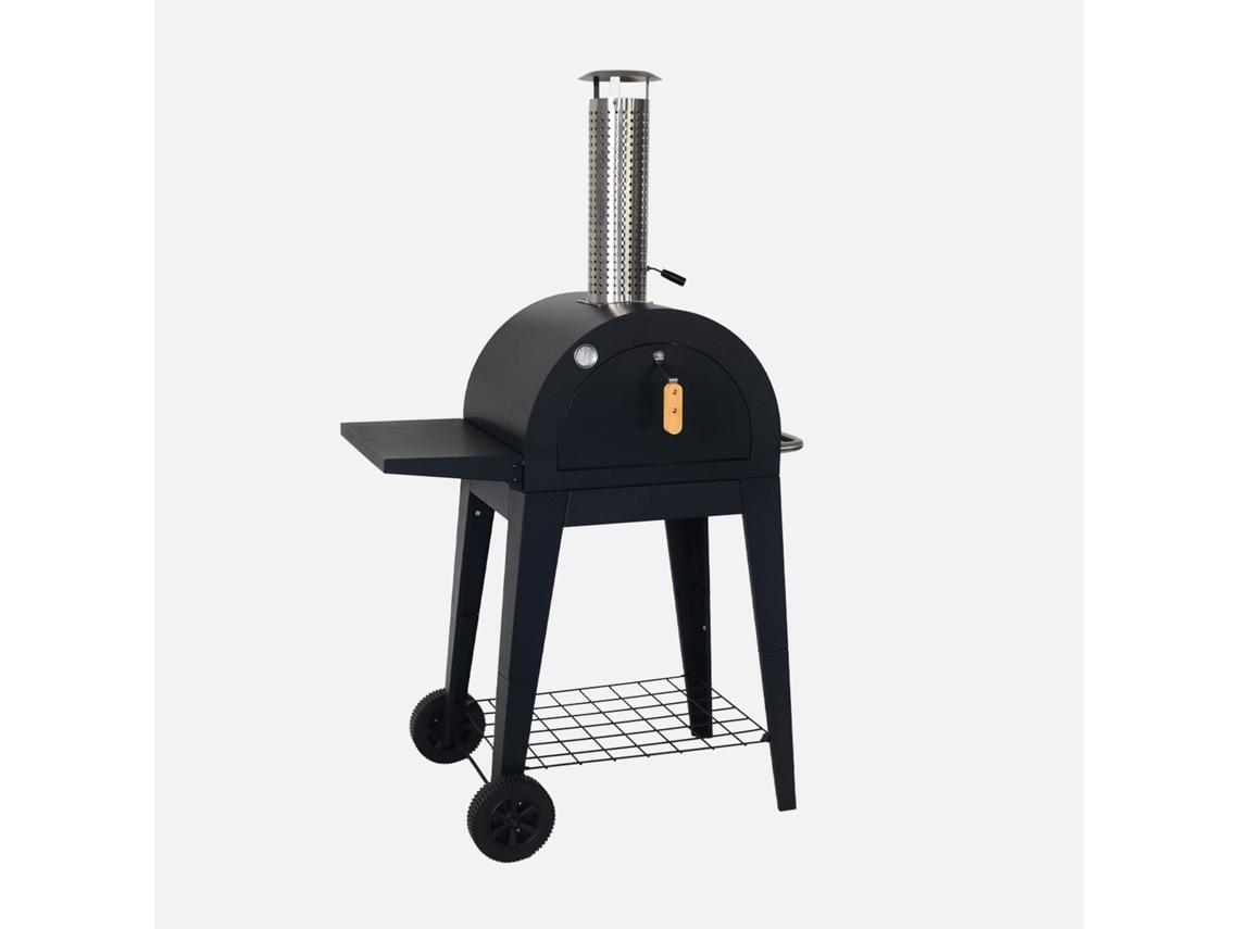 Forno De Pizza De Exterior A Carvão Com Prateleira De Apoio, Preto