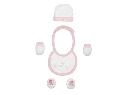 Conjunto de 4 Peças INTERBABY 100% Algodão T 0-6 M (Gorro-Peucos-Manoplas-Babete - Rosa)