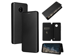 Capa De Tpu Pc Couro Pu Com Slot Para Cartão Para Nokia C10 Com Textura De Fibra De Carbono E Flip Horizontal