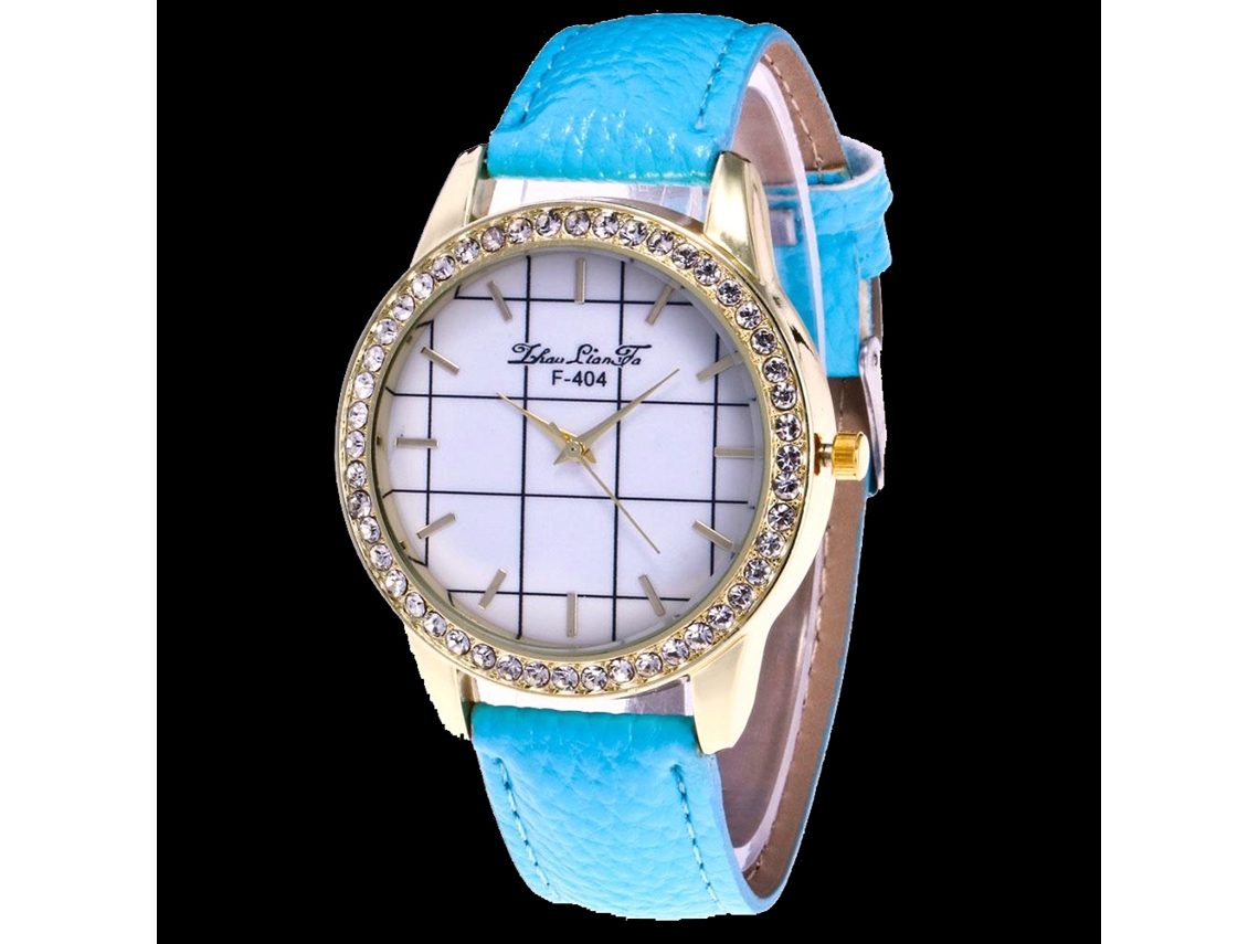 Relógio de pulso feminino casual Zhoulianfa com cristais azul-claro e mecanismo de quartzo.