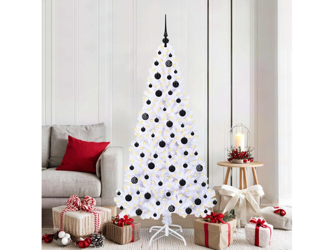 Vidaxl Árvore de Natal Artificial com 300 Leds Branco 180 Cm Pvc e Aço