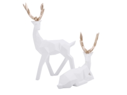 2pcs Estátua de Cervo de Resina Moderna Decorativa para Mesa e Estante Casa (branco)