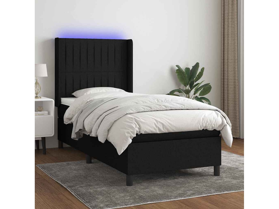 Vidaxl Cama Box Spring C/ Colchão E Led 100x200 Cm Tecido Preto