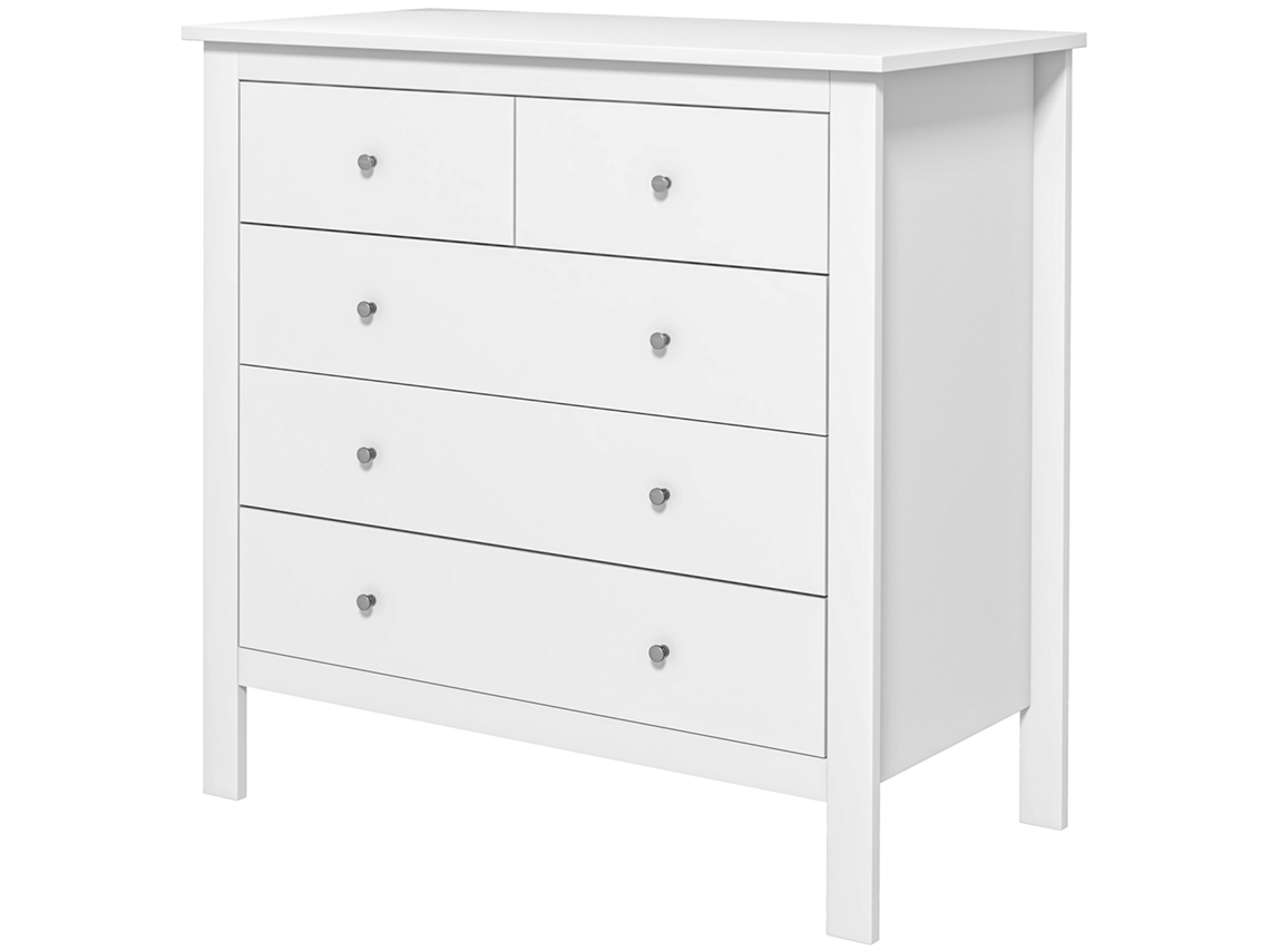 Cômoda 79x39,5x80,5h 5 Gavetas Com Ferrolhos, Branco