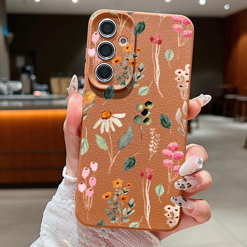 Capa De Celular Samsung Galaxy S24 Em Tpu Macio Com Estampa Floral (marrom)