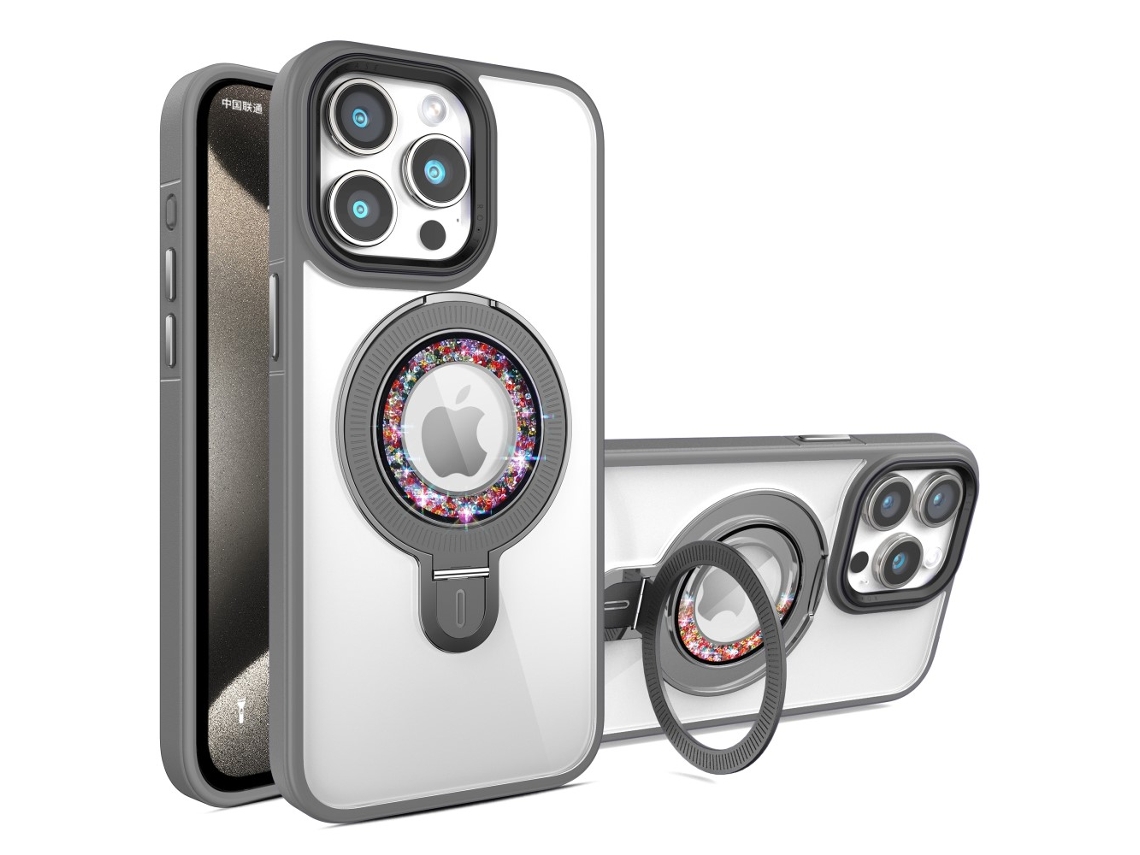 Suporte Casa Para Iphone 15 Pro Pele Sintética Magnética Cinzento