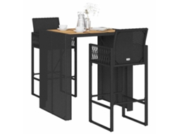 Vidaxl 3 Pcs Conj. De Bar Jardim Sem Almofadões Vime Pe/acácia Preto