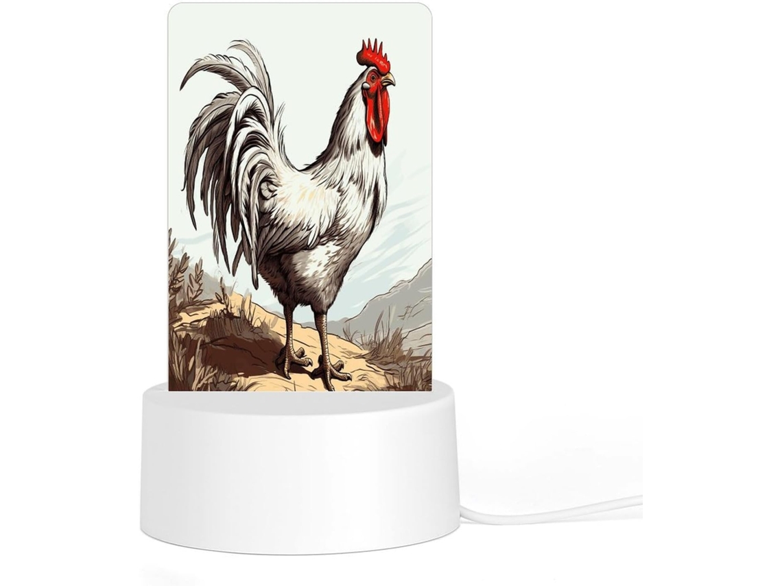Luminária noturna de LED em acrílico com plugue e base de plástico reutilizável, com estampa Galinha, brilhante.