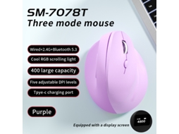 Mouse Ergonômico Bestvite Wired Triplo Modo Vertical Com Indicador De Nível De Bateria 4804 Dpi Roxo