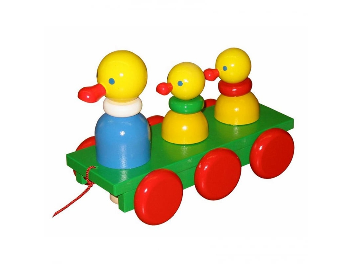 Brinquedo Educativo De Madeira Miva Com 3 Patinhos Coloridos Para Puxar.
