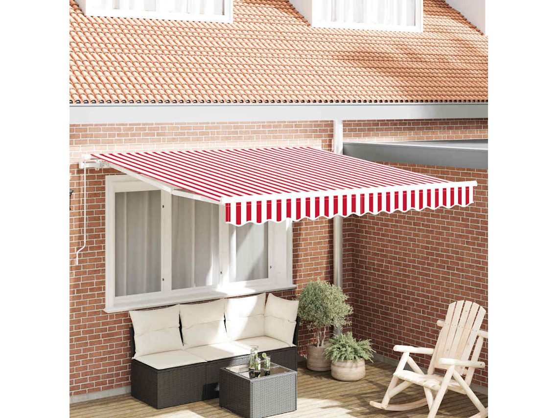 Vidaxl Toldo Retrátil Vermelho E Branco 300 X 250 Cm