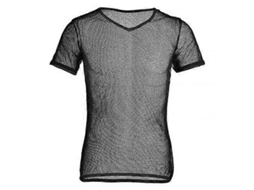 Camiseta Transparente De Malla Para Hombres Manga Corta Sexy Ropa Casual Deportiva Verano Clubwear Regalo Negro Xl