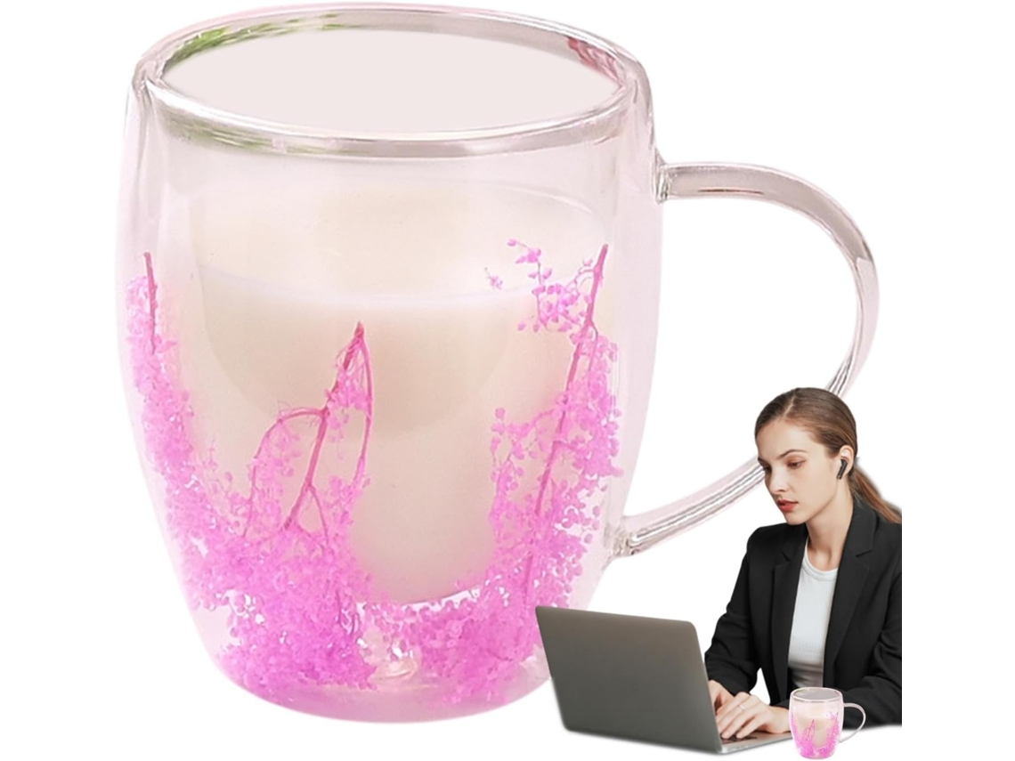 Copos De Vidro Com Flores Secas, 350ml, Parede Dupla.