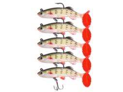 T-tail Fish Lure, Specialized For Catching Bass, Lead-weighted, 5 Pieces Per Pack, 8.5cm, Black Back And Spotted Body